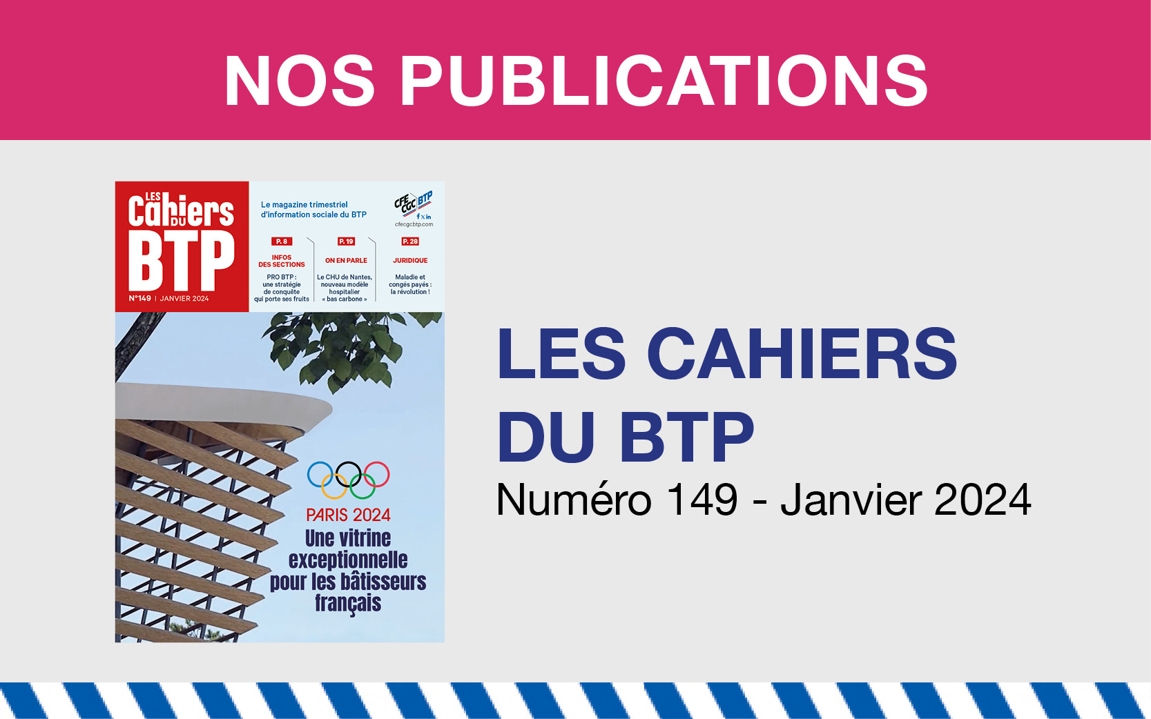 LES JEUX OLYMPIQUES À LA UNE DU NOUVEAU NUMÉRO DES CAHIERS DU BTP CFE